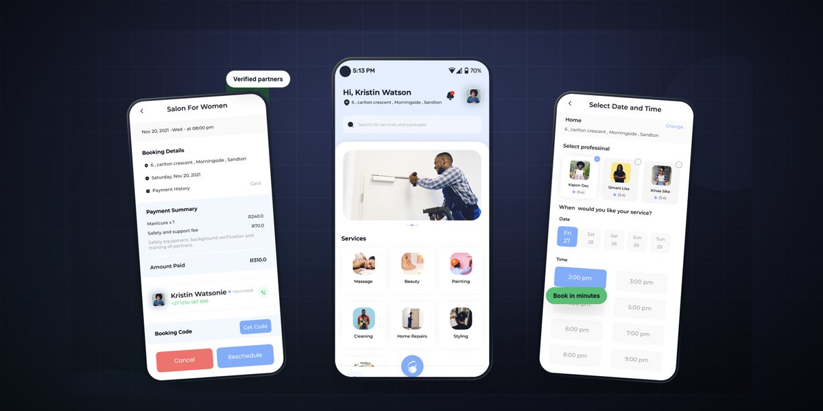 GoodApp booking, services and scheduling screens